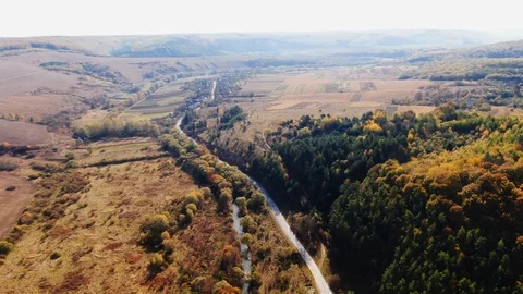 Drone flight over fall village. Stock Footage 118078143