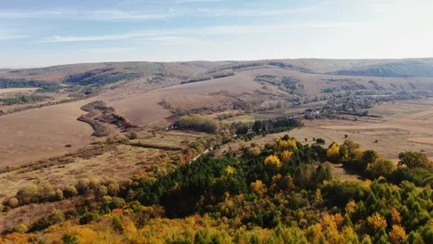Drone flight over fall village. Stock Footage 118082810