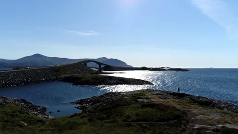 Drone flight over the famous bridge on Norway Atlantic Ocean Road Stock Footage 94194205