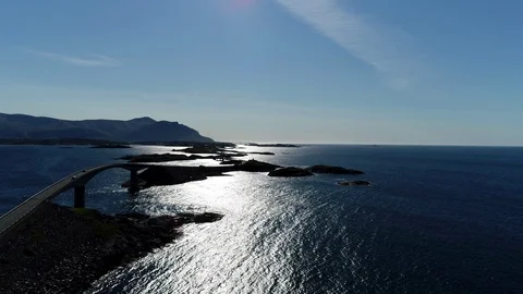 Drone flight over the famous bridge on Norway Atlantic Ocean Road Stock Footage 94194573