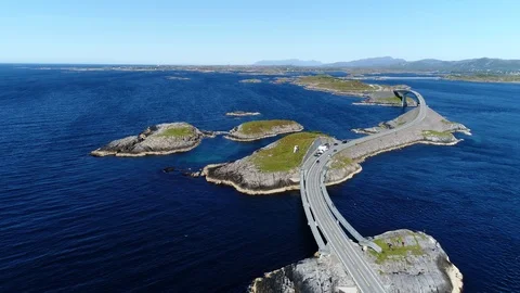 Drone flight over the famous bridge on Norway Atlantic Ocean Road Stock Footage 94194896