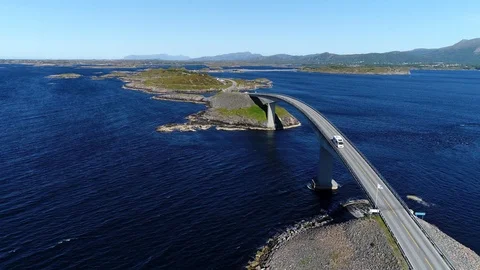 Drone flight over the famous bridge on Norway Atlantic Ocean Road Stock Footage 94218849