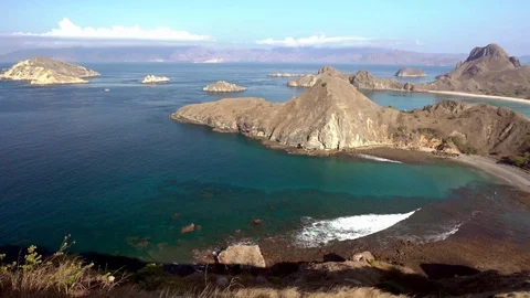 Drone flight over the famous Padar Island in Indonesia Stock Footage 95419834
