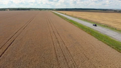 Drone flight over field and road 4K Stock Footage 202204673