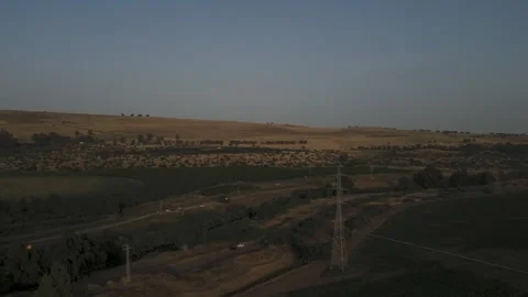 Drone Flight Over Fields Leading to the River Stock Footage 244630337