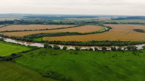 Drone flight over the flooded Dniester river. Global warming Video stock 134643844
