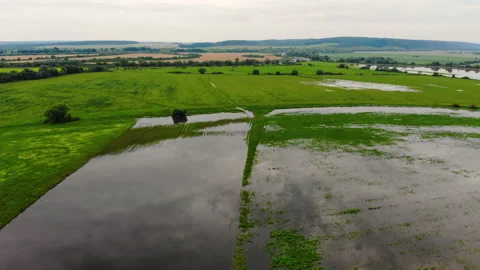 Drone flight over the flooded Dniester river. Global warming Stock Footage 134644756
