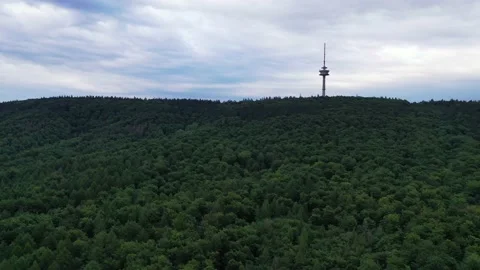 Drone flight over forest and TV tower , Germany Stock-Footage 136150418