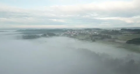 Drone flight over the forest and meadow with a view of a German village Stock Footage 293595320
