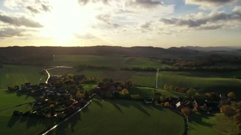 Drone flight over Germany landscape Stockbeeldmateriaal 144384186