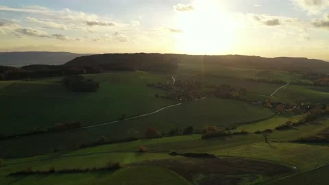 Drone flight over Germany landscape Stockbeeldmateriaal 144384600
