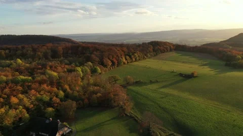 Drone flight over Germany landscape Stockbeeldmateriaal 144384940