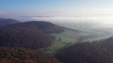 Drone flight over Germany landscape, Hohenstein 库存影片 144386032