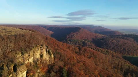 Drone flight over Germany landscape, Hohenstein Stockbeeldmateriaal 144391621