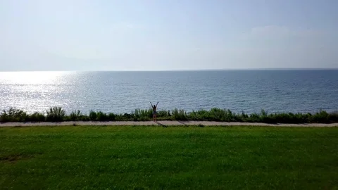 DRONE FLIGHT OVER A GIRL ON THE BEACH Stock Footage 113331953