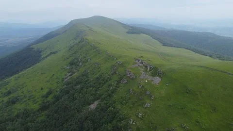 Drone flight over grassy mountain ridge in the Carpathians Stock Footage 336631708