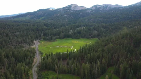 Drone flight over green flat valley with water carving rivers in Volcanic Nat Stock Footage 143743714