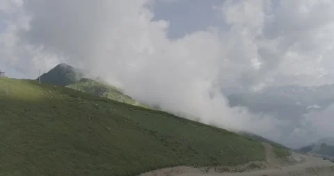 Drone Flight Over Green Mountain Meadows in Krasnaya Polyana, Sochi, Russia Vídeo Stock 344008178