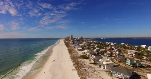 Drone Flight over the gulf of Mexico Pensacola Beach Florida Stock Footage 140117323