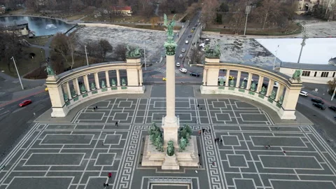 Drone Flight Over Heroes Square In Budapest At Morning Winter Day Stock Footage 171253451