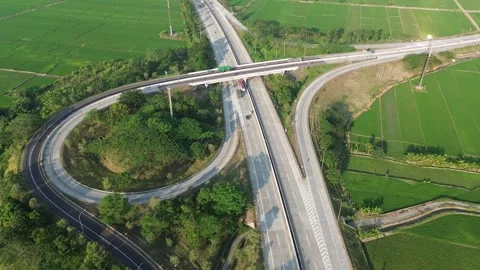 Drone Flight Over Highway Interchange Stock Footage 337363048