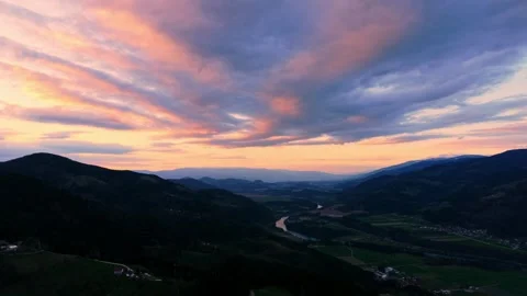 Drone flight over hills at sunset sky 스톡 동영상 331866759