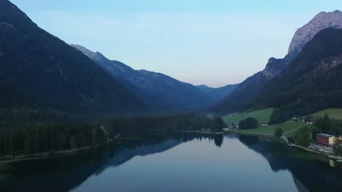 Drone flight over Hintersee in Bavaria, Germany Stock Footage 138359109