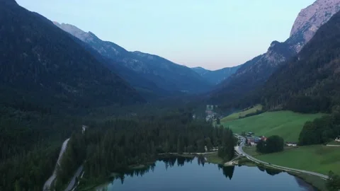 Drone flight over Hintersee in Bavaria, Germany Stock Footage 138359577