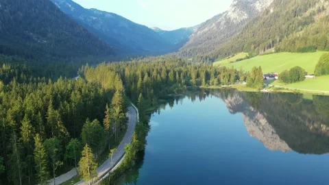 Drone flight over Hintersee in Bavaria, Germany Video stock 138360319
