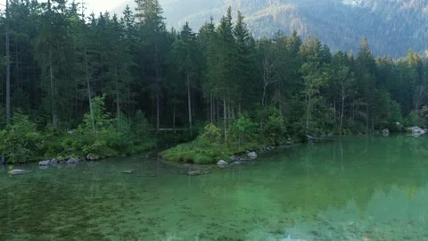 Drone flight over Hintersee in Bavaria, Germany Video stock 138360349