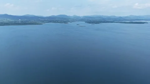 Drone Flight Over Huiting Reservoir Water and Islands, Hubei, China Stock-Footage 343080170