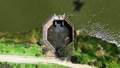 Drone Flight Over Hydrological Water Gate Structure Stock Footage 321506048