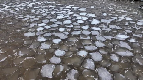 Drone Flight Over Ice-Covered Waters. Aerial track over ice formations Stock Footage 301202544
