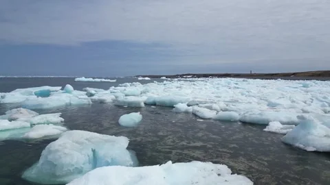 Drone Flight Over Ice Field off the Coast Stock Footage 253257304