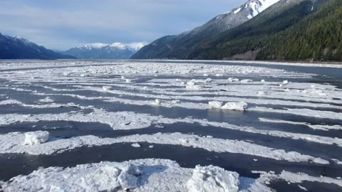 Drone flight over ice formations on the Skeena River Stock Footage 149134465