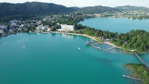 Drone flight over island, turquoise beautiful water Stock Footage 201013476