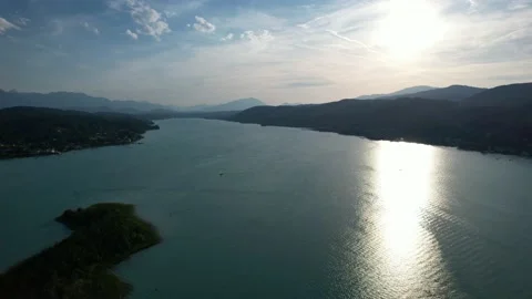 Drone flight over island, turquoise beautiful water Stock Footage 201013560