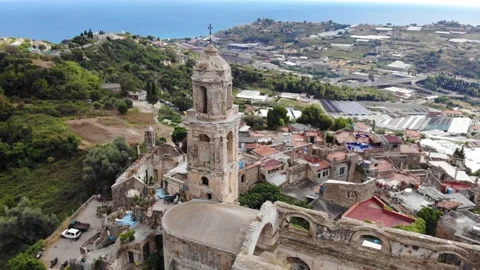 Drone flight over italian ancient village Bussana Vecchia Stock Footage 144668564