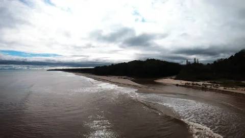 Drone flight over Kamchia river estuary and Black Sea after heavy rain Stock Footage 318638140