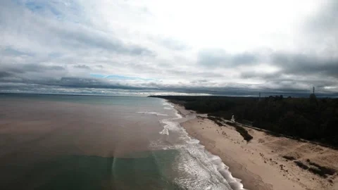 Drone flight over Kamchia river estuary and Black Sea after heavy rain Stock Footage 318663379