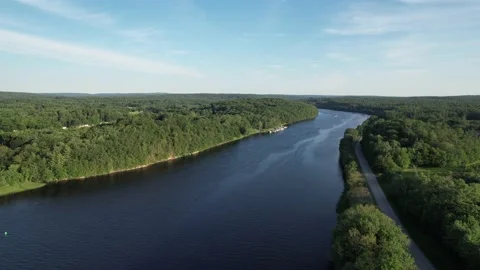 Drone flight over Kennebec river, 4k Stock Footage 164108755