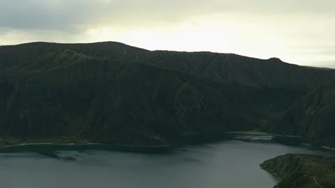Drone Flight Over Lagoa do Fogo Toward the Caldera Rim 動画素材 347125064