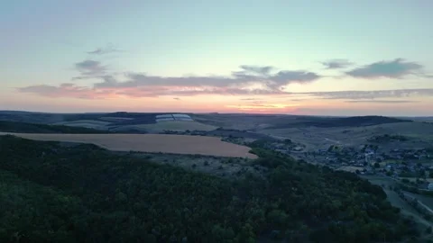 Drone Flight Over Lake and Countryside at Sunset Video stock 318724352