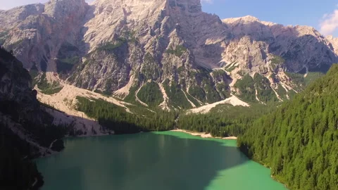 Drone flight over Lake Bryce in Italy. Beautiful Alps Video stock 133005267