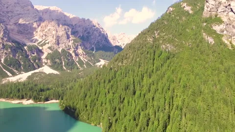 Drone flight over Lake Bryce in Italy. Incredible Alps Stock-Footage 133005340