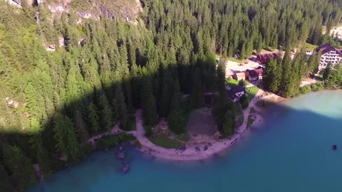 Drone flight over Lake Bryce in Italy. Incredible Alps Stock Footage 133005574
