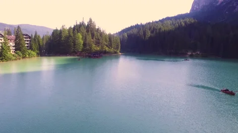 Drone flight over Lake Bryce in Italy. Incredible Alps 스톡 동영상 133005753
