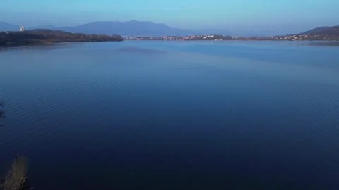 Drone flight over lake Comabbio Stock Footage 283410050