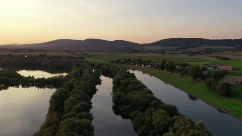 Drone flight over lake, Germany Stockbeeldmateriaal 141113829