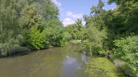 Drone Flight Over the lake Oker in Braunschweig Bürgerpark Stock Footage 333114688